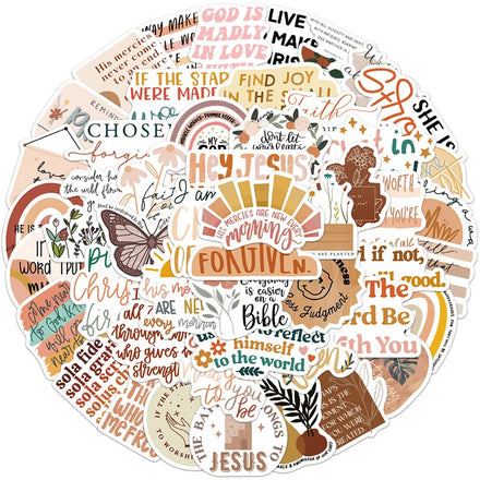 50Pcs Bohemian Style Jesus Phrase Christian StickersCartoon Bible Verse Faith Stickers for Water Bottles