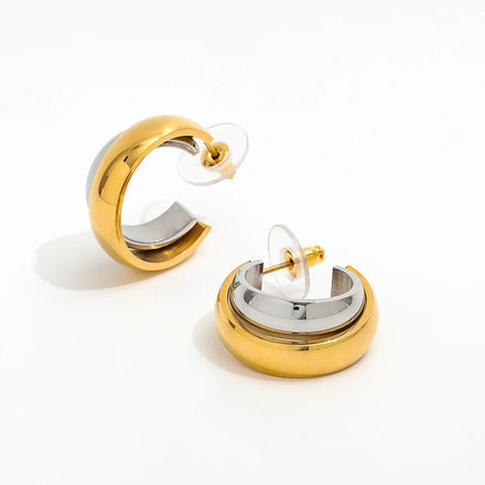 Fenny Chunky Smooth Gold & Silver Cross C Hoop Earrings Waterproof&No Fade Wholesale Stainless Steel Ladies Jewelry