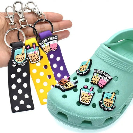 Wholesale Factory Cheap Pvc Shoe Decoration Charms Custom Rubber Cute Kechain Hole Holder Shoe Flower Keychains