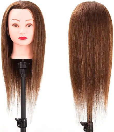 Mannequin Head 100% Real Human Hair Hairdresser Training Head Manikin Cosmetology Doll Head with
