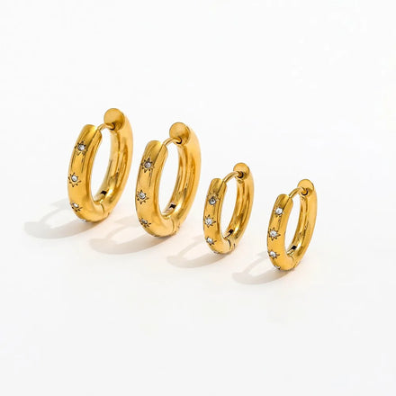 Fenny Tarnish Free Permanent Chunky Zircon Burst Hoop Earring Jewelry Trend for Women Wholesale Stainless Steel Ladies Jewelry