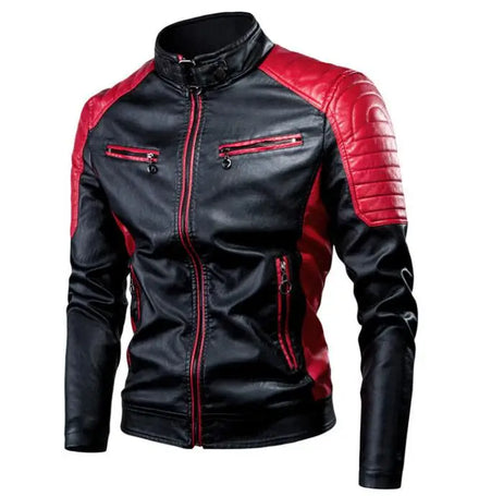 Custom Winter Stand Collar Long Sleeves Men PU Slim Patchwork Motorcycle Jacket Fashion Self-cultivation Locomotive