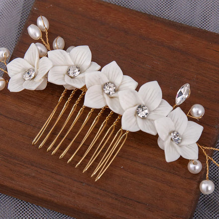 Flower Bride Wedding Hair Comb Pearl Bridal Hair Pieces Leaf Hair Accessories for Women and Girls