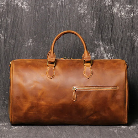 High Quality Genuine Leather Vintage Duffle Bag with Zipper Closure Unisex Travel Bag