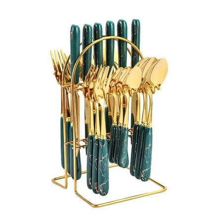 Stainless Steel 24 Piece Set Rack Ceramic Handle Knife Fork Spoon Gift Box Set Western Food Nordic Style Cutlery Set