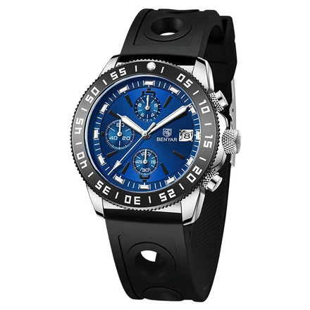 Top Brand BENYAR Men Watch Chronograph Date Waterproof Sport Stainless Steel Male Wristwatch Luxury Blue Business Man Clock 5198