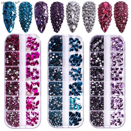 12 Grid Nail 3D Crystal Multi-Shapenail Glass Stone Decorations Accessories Nail Charms Rhinestones