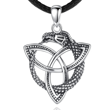 Vintage Fine Mens Jewelry 925 Sterling Silver Celtic Knot Shape Ouroboros Dragon Pendant Necklaces