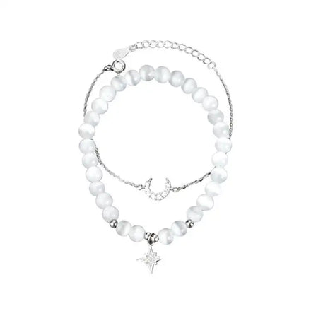 925 Sterling Silver Gold Plated Star Moon Double Layer Charm Bracelet with Crystal Rhinestone Trendy Women's Jewelry for Gift