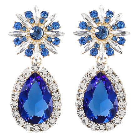 European and American New Alloy Diamond-studded Rhinestone Drop-shaped Glass Diamond Flower Earrings Ladies Gift