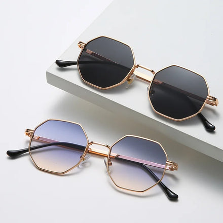 Luxury Square Sunglasses Man Woman Fashion Small Frame Polygon Sun Glasses Metal Vintage Retro Brand Octagonal Shades