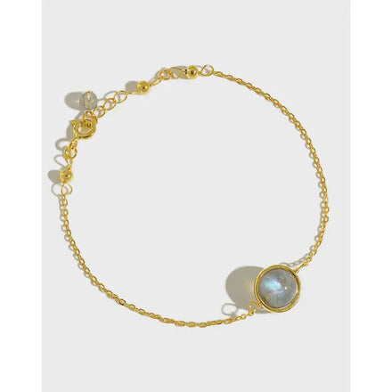 Hot Sale S925 Sterling Silver 18 K Gold Plated Moonstone Stone Bracelet Women Aquamarine Bracelet