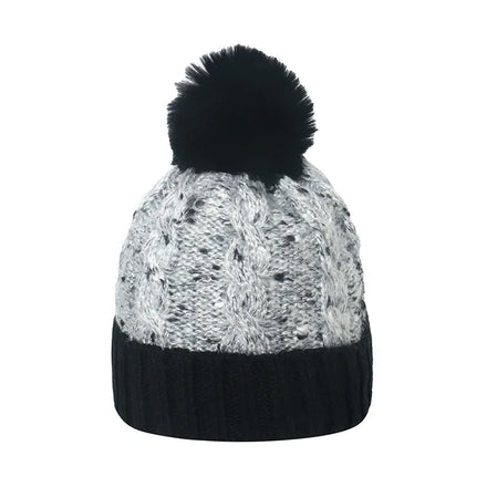 Custom Logo Women Winter Knitted Hats Plush Lining Mohair Beanie Hat with Pompom