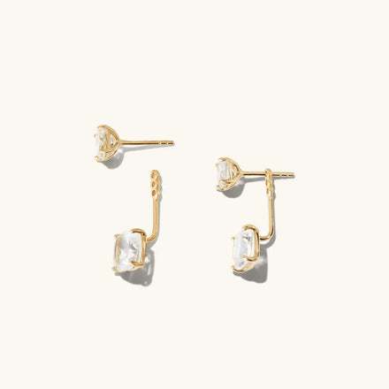 Elegant 18K Gold Plated Brass Zircon Ear Jacket Studs With 925 Silver Post 2 Way Wearing Zircon Set Earring for Women