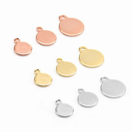 Customized logo 6mm -10mm Stainless Steel Blank End Tag Gourd Round Charm PVD Rose Gold Disc Pendant for Necklace Jewelry Making