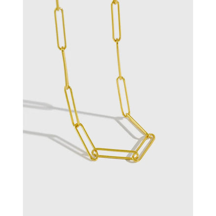 925 Sterling Silver Paper Clip Chain Necklace Cool 18K Gold Plated Choker Necklace Fashion Jewelry Necklaces for Women Wholesale