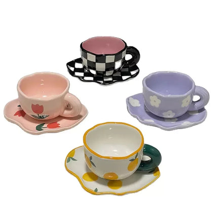 Nordic Style Ceramics Stoneware Cups Handmade Coffee Mugs Customized Clay Tea Cup and Saucer