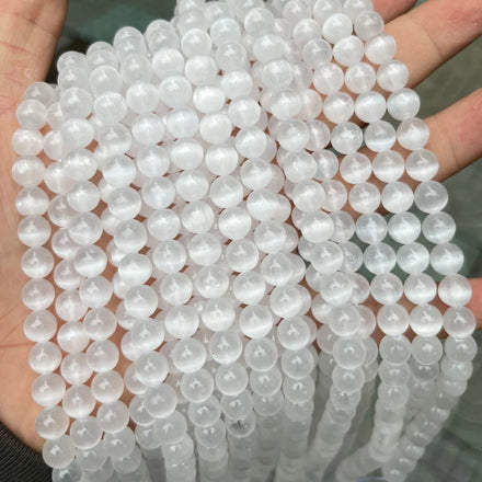 Strong Reflection Crystal Selenite 6mm 8mm 10mm Round Loose Natural White Selenite Stone Beads for Jewelry Making