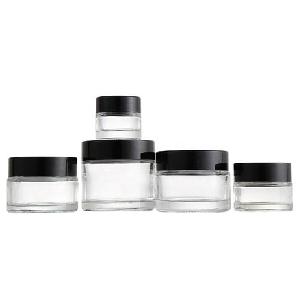 5ml 10ml 15ml 20ml 25ml 30ml 50ml 60ml 100ml Clear Glass Empty Custom Hand Lotion Cream Jar With Black Lids and White Spoons