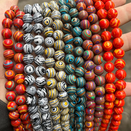 Wholesale Round Black/White/Yellow/Red/Green Loose Malachite Beads Synthetic Malachite Stone