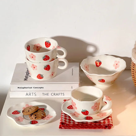 Nordic Style Hand Painted Ceramic Tea Mug and Saucer Personalized Coffee Cup for Milk Tea Tea Cups & Saucers
