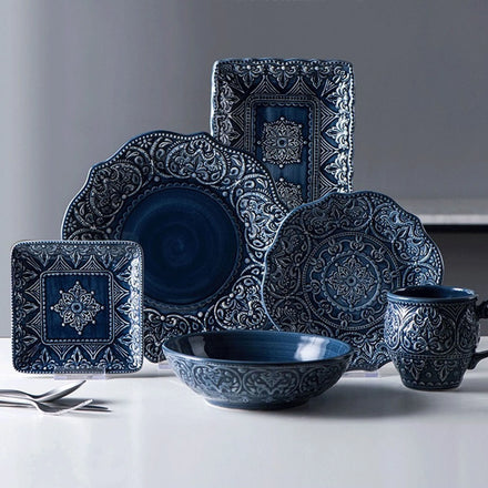 Household Ceramic Relief Baroque Dishes Nordic Style Tableware Dishes Set