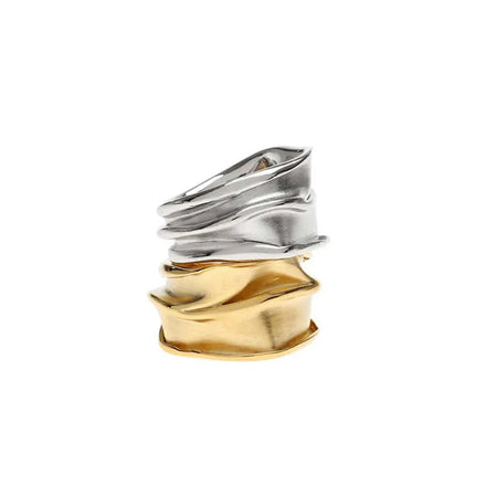 Fenny 18K Gold Plated Waterproof Unique Irregular Wrinkle Ring Designer for Women Stainless Steel Wholesale Jewelry