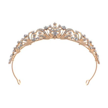 Baroque Rhinestone Crystal Engagement Anniversary Wedding Bridal Prom Princess Pageant Floral Gold Plated Hair Crown and Tiaras