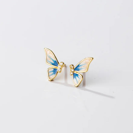 Half Butterfly Wing Shape 925 Sterling Silver Gold Plated Stud Earrings CZ Fine Jewelry for Women Girls
