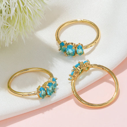 Fashion Jewelry Gemstone Zircon Copper Plated 18k Gold Preserving Ring Ins Style Women Finger Diamonds Ring