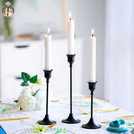 Stable Base Tall Black Metal Portavelas Candlestick Holder for Wedding Event Party Table Centerpiece Hotel Reception Decoration