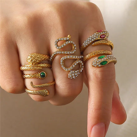 SP Popular Style Tiranium Zircon Statement Snake Ring for Women and Men