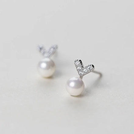 S925 Sterling Silver Wholesale Pearl Jewelry Earrings Heart Shape Ladies Zircon Stud Earrings Designs