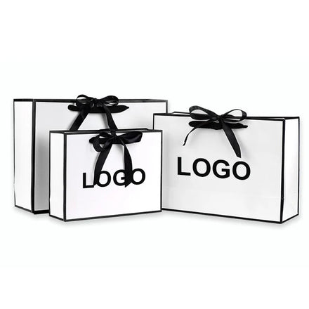 KM Custom Black Pink Luxury Shopping Tote Gift Paper Bags with Ribbon Handle Small Personalized for Clothing & Jewelry