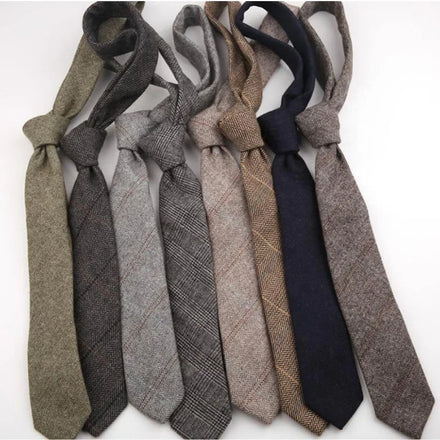 7cm Mens Necktie Brown Grey Men Striped Plaid Pattern Accessories & Gift for Men Wool Ties