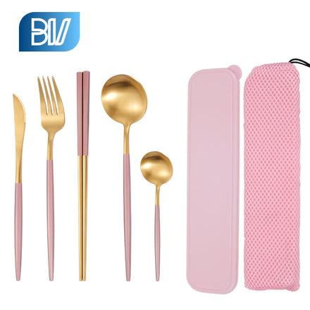 Gold 18/10 Stainless Steel Flatware Customized Logo Box Portable Fork Spoon Cutlery Set