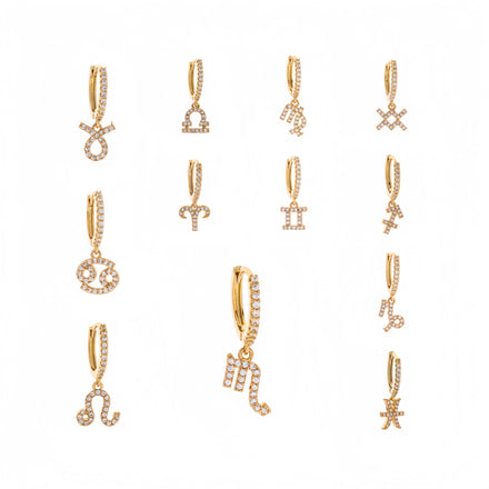 12 Asterism Diamond Pendant Huggie Earring Jewelry Women Copper Plated 18K Gold Zircon Charms Star Sign Zodiac Hoop Earrings