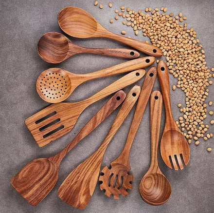 Hot Sale Durable Non Stick Kitchen Acacia Wood Cooking Tools Spoon Spatula Teak Wood Utensils Set