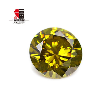 Baifu Loose Cubic Zirconia Olive Yellow Round Brilliant Cut 1.0-3.0mm 5A