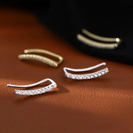 Elegant 925 Sterling Silver Pave Zircon Ear Climber Iced Out Climb Stud Earrings for Girls and Women