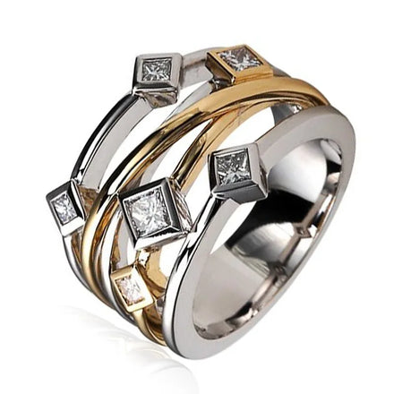 CAOSHI Geometric Hollow Out Design Silver Gold Plated 6 7 8 9 10 Cubic Zirconia Stone Women Finger Rings