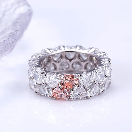 Customized Jewelry Women 14K Solid White Gold pink Heart Cut Lab Diamond Eternity Ring