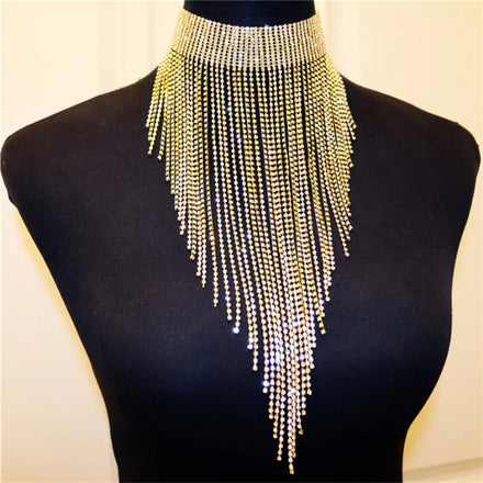 Large Diamond-Fronded Necklace with Gold Plating Trendy Wedding Jewelry for Banquets Parties Fashion Body Accessories for Gifts