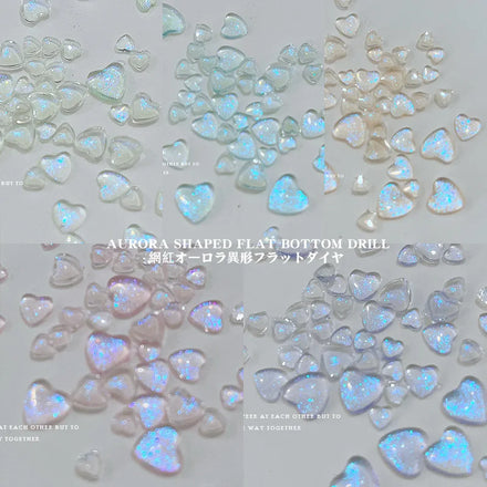 50pcs Mixed Size Love Jewelry Nail Charms Aurora Heart Nail Art Decoration 3D Peach Heart Nail Parts for DIY Manicure Accessory