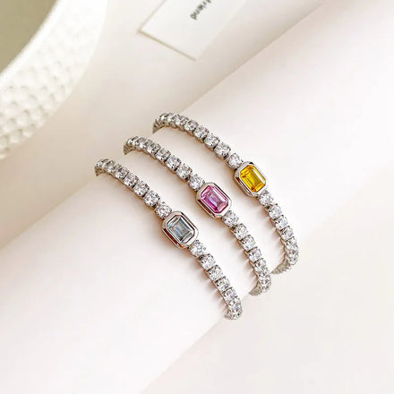 Ternity Fashion Trendy Stainless Steel Zircon Bead Charm Tennis Diamond Chain Party Wedding Daily Dress Bracelet Jewelry Women