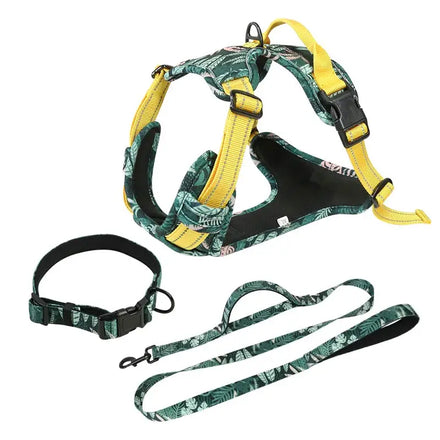Maychan Reflective Waterproof Breathable Mesh Padded Custom Logo Dog Harness Printing No Pull Dog Harness Collar Leash Set