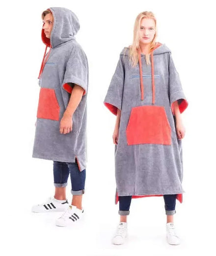 Custom Logo Dark Grey Red Disposable Novelty Microfiber Surf Poncho OEM Design Hooded Beach Towel Ultra-Absorbent Quick Dry