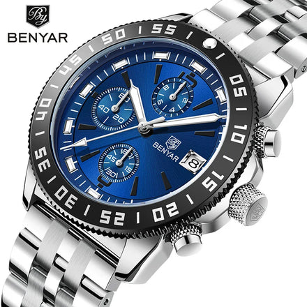 BENYAR 5198 Relojes Hombre New Watches Men Luxury Chronograph Male Sport Watches Waterproof Stainless Steel Quartz Watch