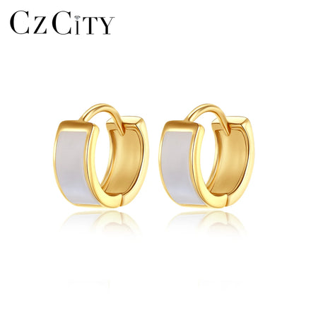 CZCITY Elegant Charm Silver Fashion Woman Korean Zircon Clip on Earing Sea Shell Huggie Earrings