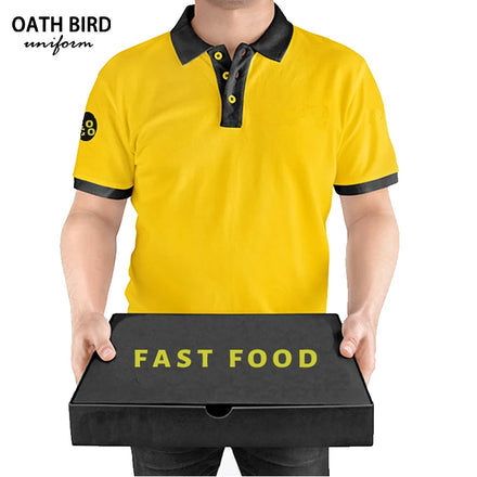 OEM Fast Food Delivery Driver Moisture Wicking Uniforms Polo T Shirt Courier Worker Cloth Customize Logo Uniform Work Polo Shirt